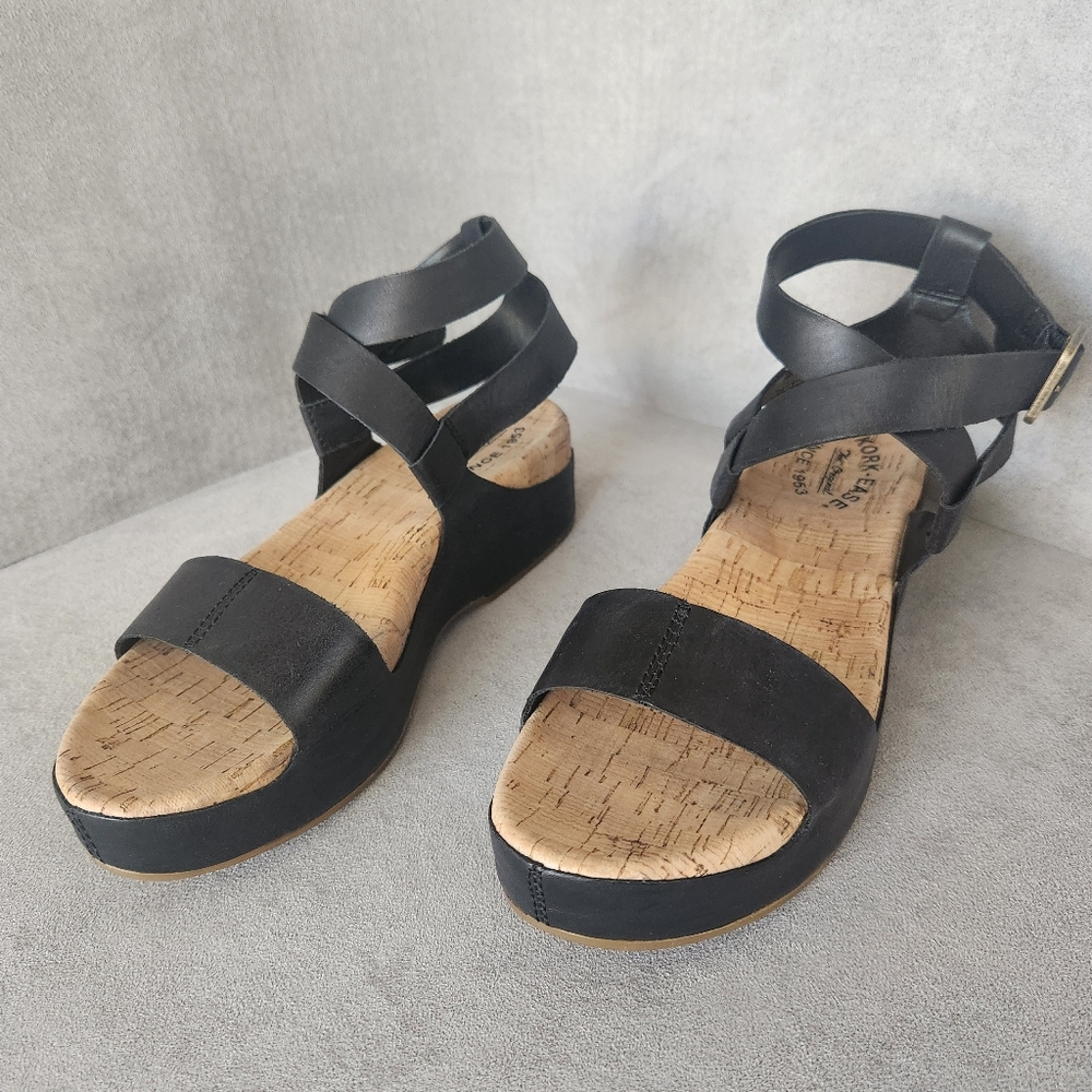 Kork-Ease Sandals 8 Black Leather Yadira Ankle Strap Platform Comfort New $160 - Picture 7 of 16